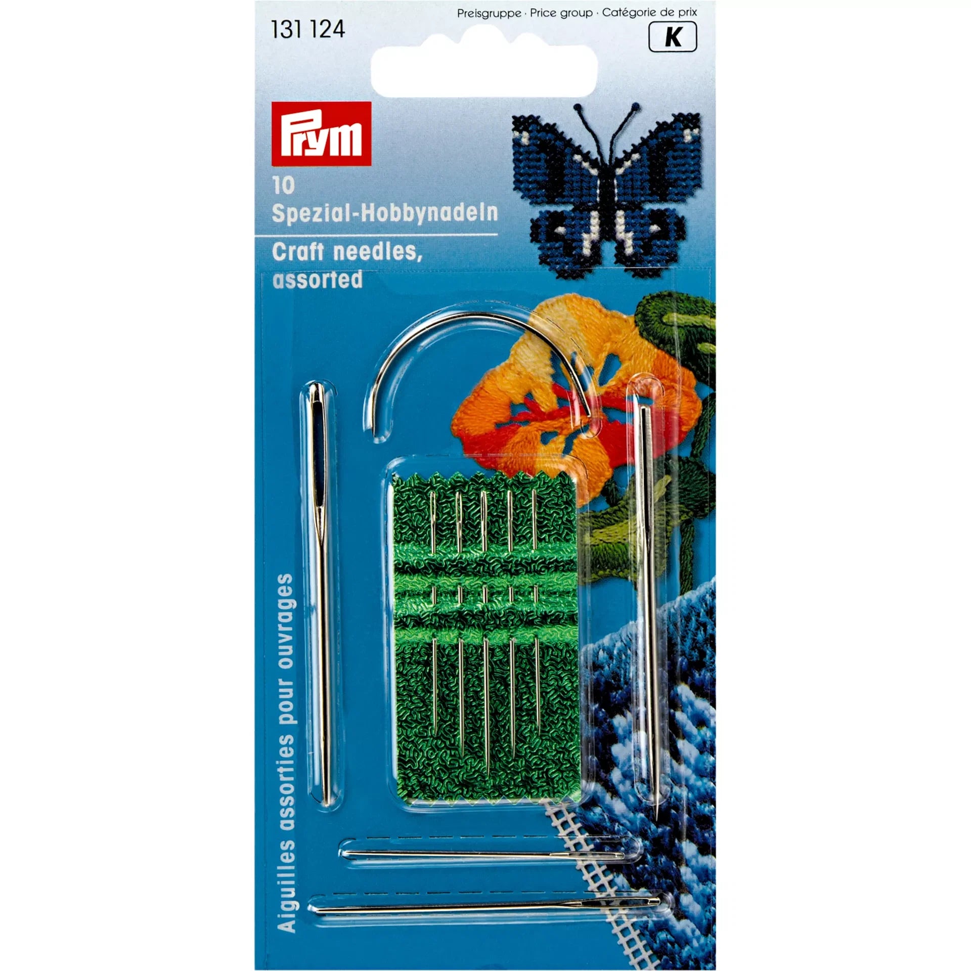Verpakking van Prym Speciale Hobby Naalden met een vlinder en bloemen design, met de 10 naalden zichtbaar. | PRYM-131124 | 4002271311249