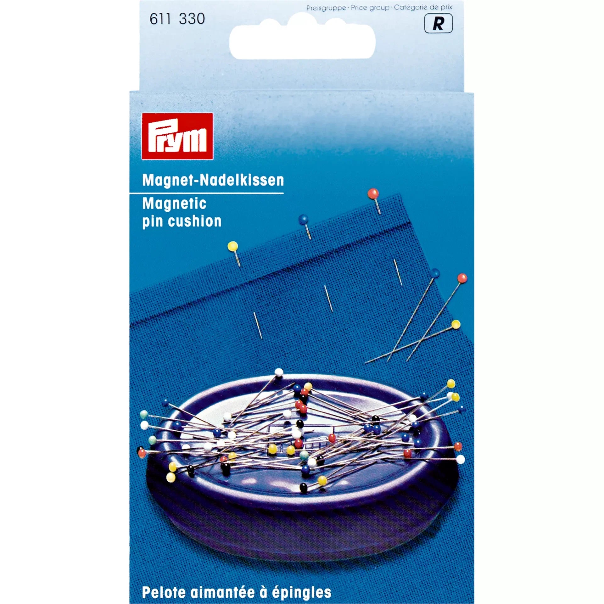Verpakking van het Prym magnetische prikkussen met spelden erop genaaid in stof | PRYM-611330 | 4002276113305