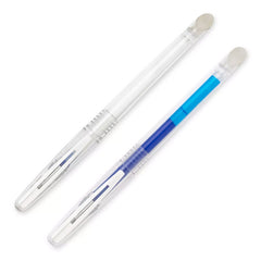 Two Prym Thermo Trick markers, one with blue ink, clear plastic barrels, metal tips. 611607