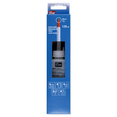 Prym Universele Olie 130 ml in blauwe retailverpakking met rode micro-tip detail en toepassing iconen | PRYM-610995