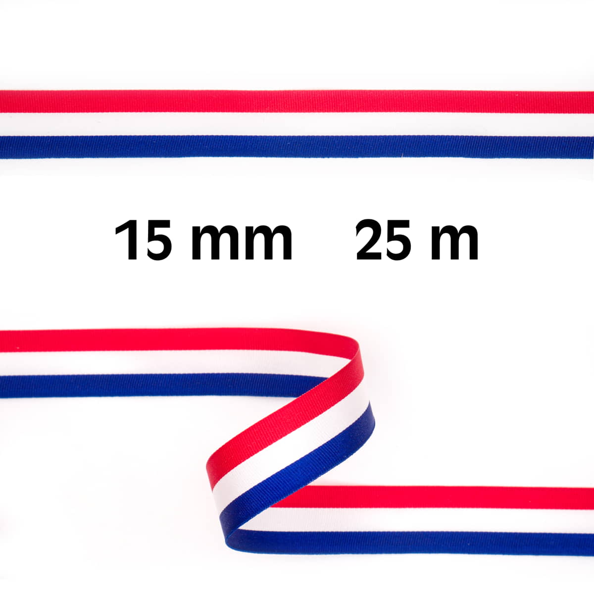 Rood wit blauw lint | 15 mm breed | Aanbieding 25 meter Lint RWBLINT-15MM-25M