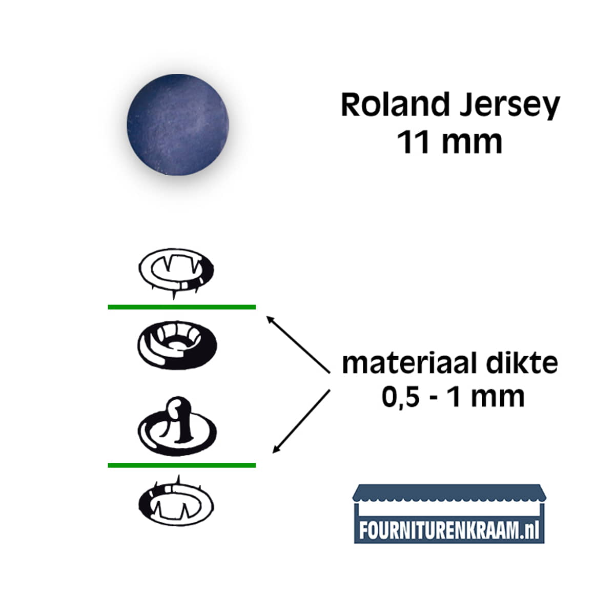 Drukknopen set | 11 mm | Roland Jersey | blauw | 15 stuks KIN-11-ROLAND-BLAUW-1981 8590265080692