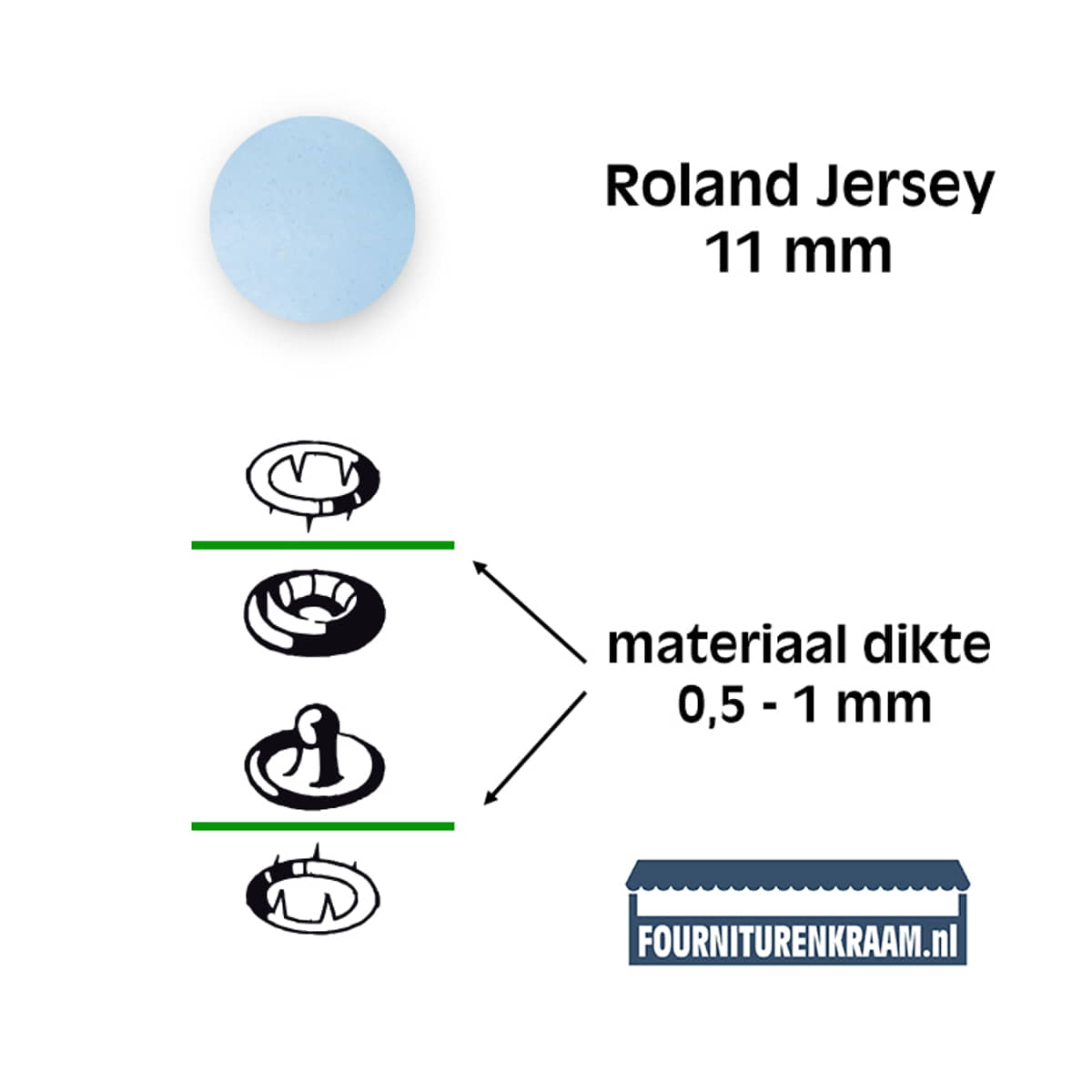 Drukknopen set | 11 mm | Roland Jersey | lichtblauw | 15 stuks KIN-11-ROLAND-LICHTBLAUW-1900 8590265080654