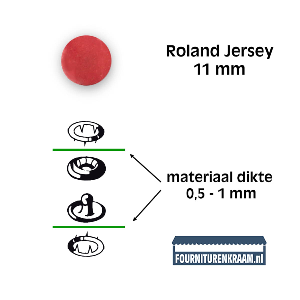 Drukknopen set | 11 mm | Roland Jersey | rood | 15 stuks KIN-11-ROLAND-ROOD-1941 8590265080456