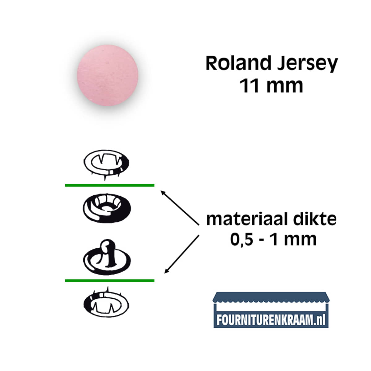 Drukknopen set | 11 mm | Roland Jersey | roze | 15 stuks KIN-11-ROLAND-ROZE 8590265080418