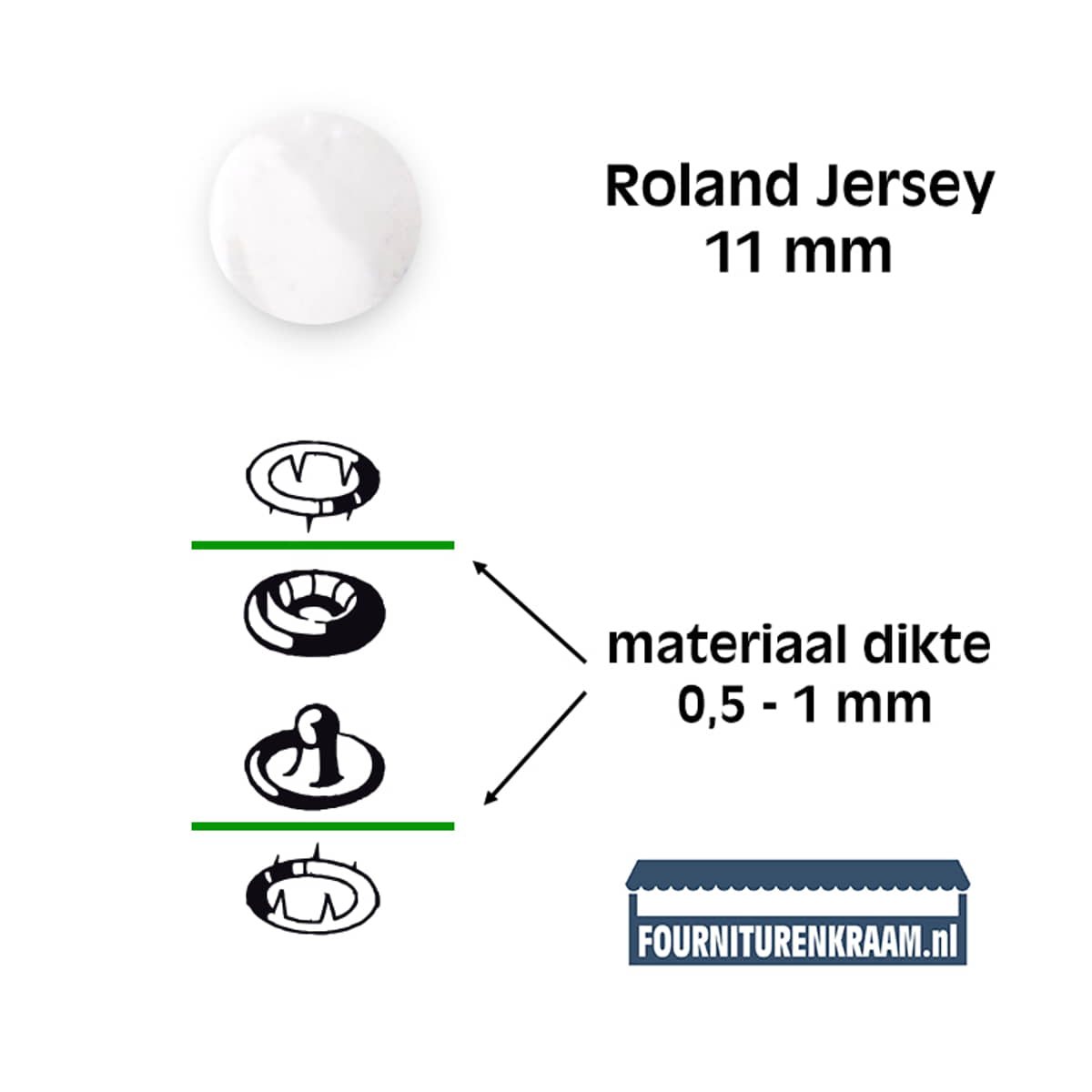 Drukknopen set | 11 mm | Roland Jersey | wit | 15 stuks KIN-11-ROLAND-WIT-1950 8590265080333