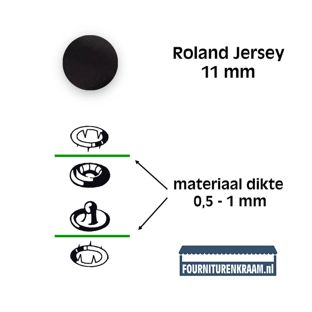 Drukknopen set | 11 mm | Roland Jersey | zwart | 15 stuks KIN-11-ROLAND-ZWART-1959 8590265080975