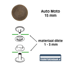 Drukknopen set | 15 mm | Auto Moto | brons | 10 stuks KIN-15-AUTO-MOTO-BRONS 8590265100024