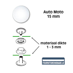 Drukknopen set | 15 mm | Sport - Camping | wit | 10 stuks KIN-15-AUTO-MOTO-WIT-1950