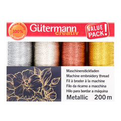 Gütermann Metallic Borduur garen set - 4x200 meter Garen GM-METALLIC-4X200-734485 4029395015273 - Fourniturenkraam.nl