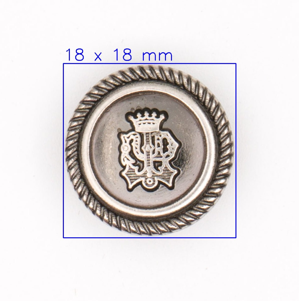Koninklijke Zilveren Metalen Knoop met Wapenschild 18x18 mm Knoop KNP00134 - Fourniturenkraam.nl