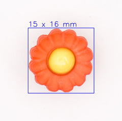 Oranje Bloemvormige Knoop met Geel Centrum 15x16mm Knoop KNP00008 - Fourniturenkraam.nl