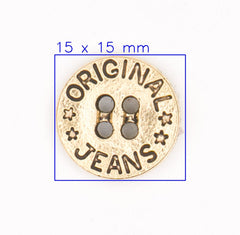 Original Jeans Plastic Knoop met Gouden Metaal Look 15x15 mm Knoop KNP00153 - Fourniturenkraam.nl