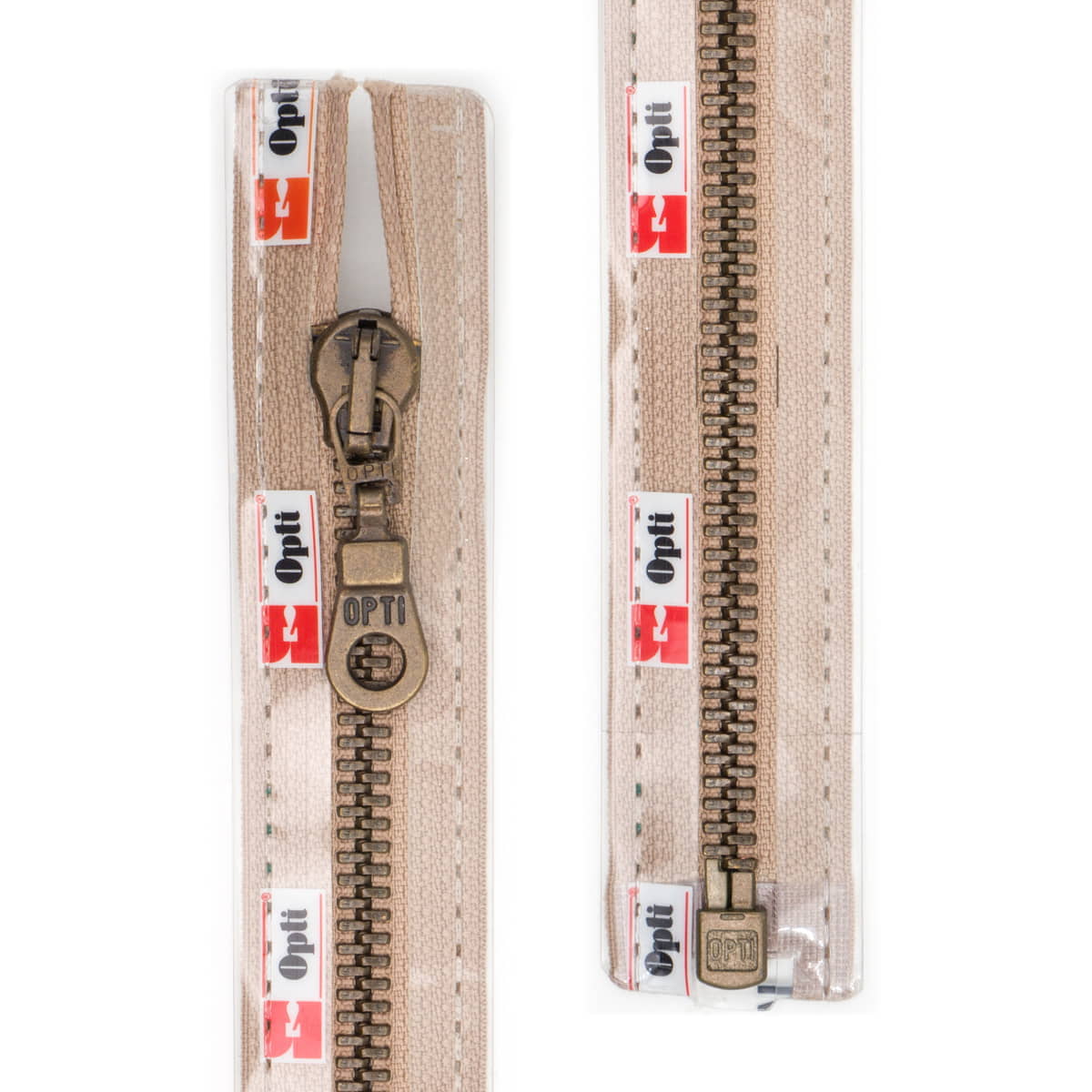 Rits deelbaar | Opti | metaal brons M60 | 40 cm | 886 beige Rits OPTI-D-M60-BRONS-40-CM-886-BEIGE - Fourniturenkraam.nl