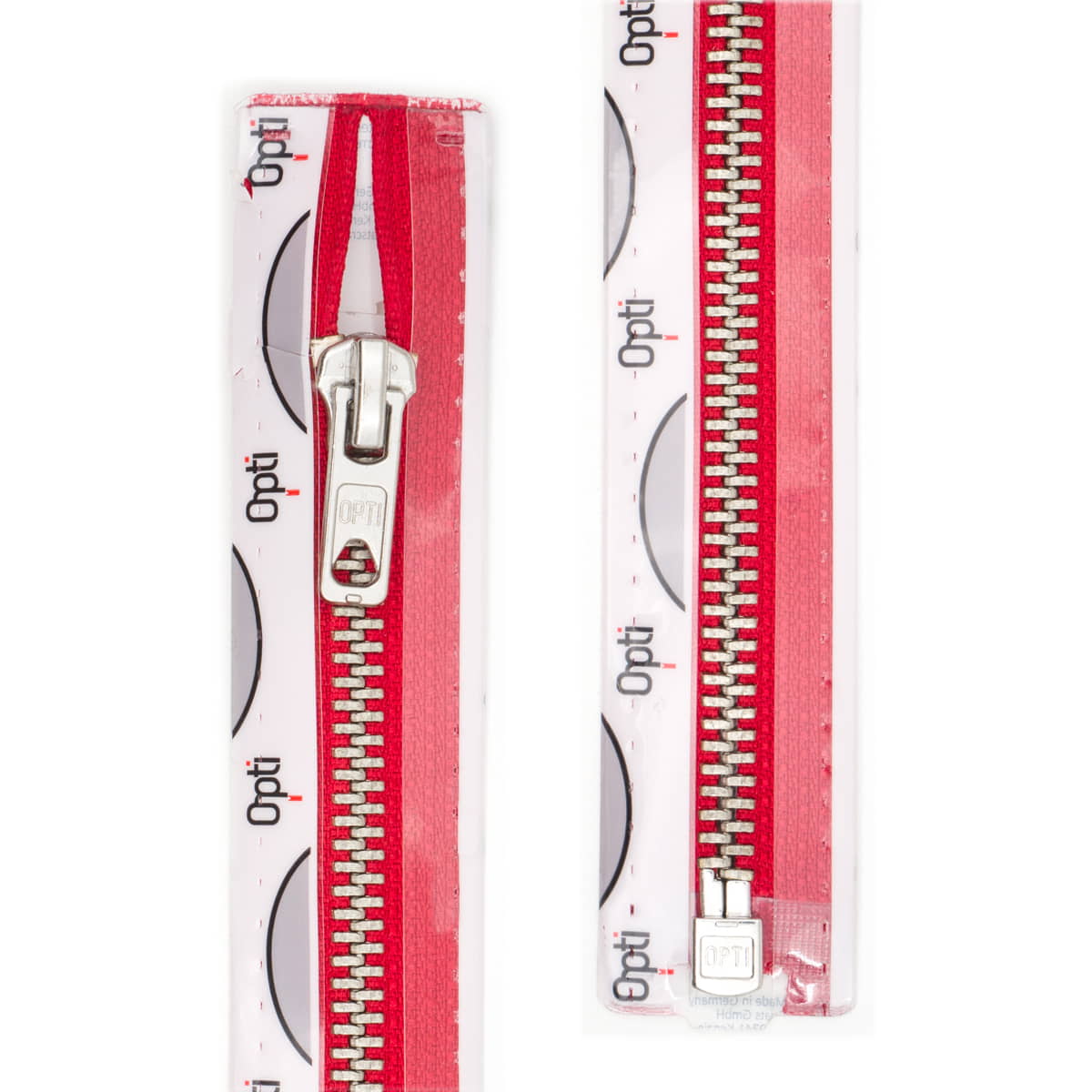 Rits deelbaar | Opti | metaal zilver M60 | 40 cm | 722 rood Rits OPTI-D-M60-ZILVER-40-CM-722-ROOD - Fourniturenkraam.nl