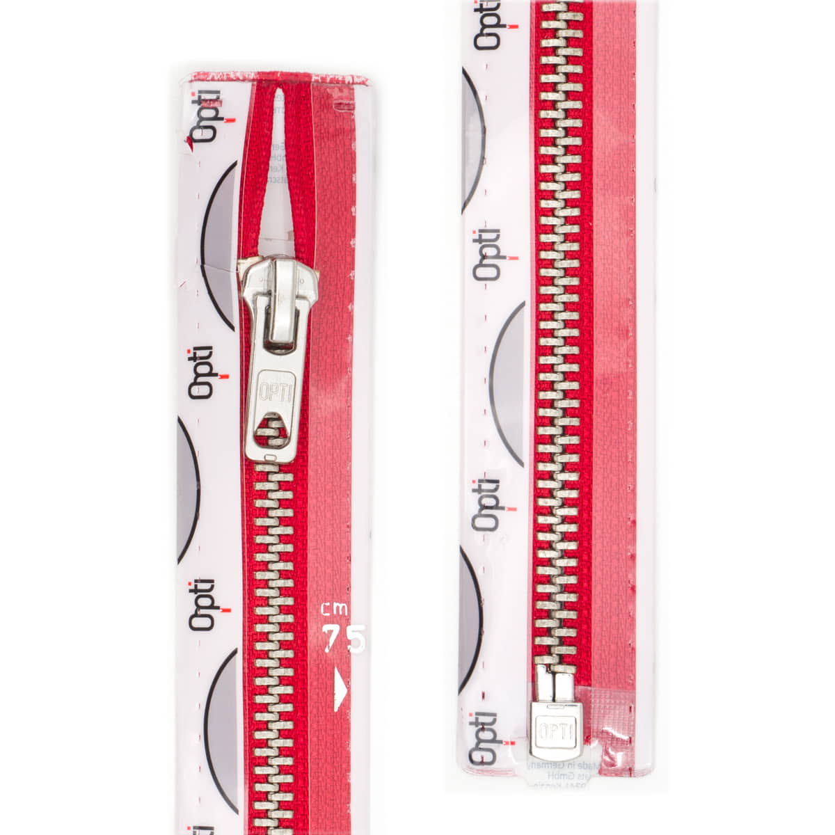 Rits deelbaar | Opti | metaal zilver M60 | 75 cm | 722 rood Rits OPTI-D-M60-ZILVER-75-CM-722-ROOD - Fourniturenkraam.nl