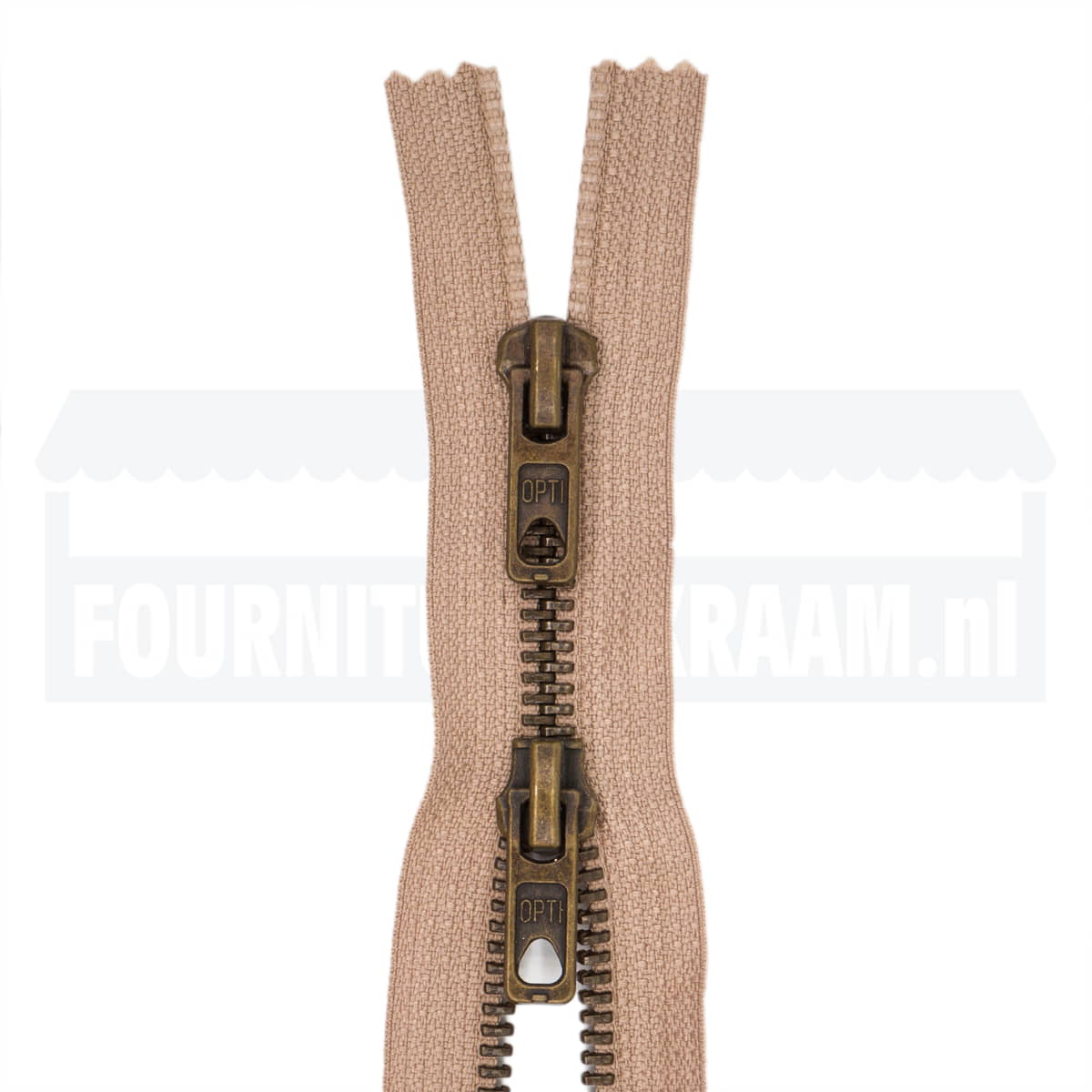 Rits dubbel deelbaar | Opti | metaal M60 brons | 60 cm | 886 beige Rits OPTI-DD-M60-BRONS-60-CM-886-BEIGE - Fourniturenkraam.nl