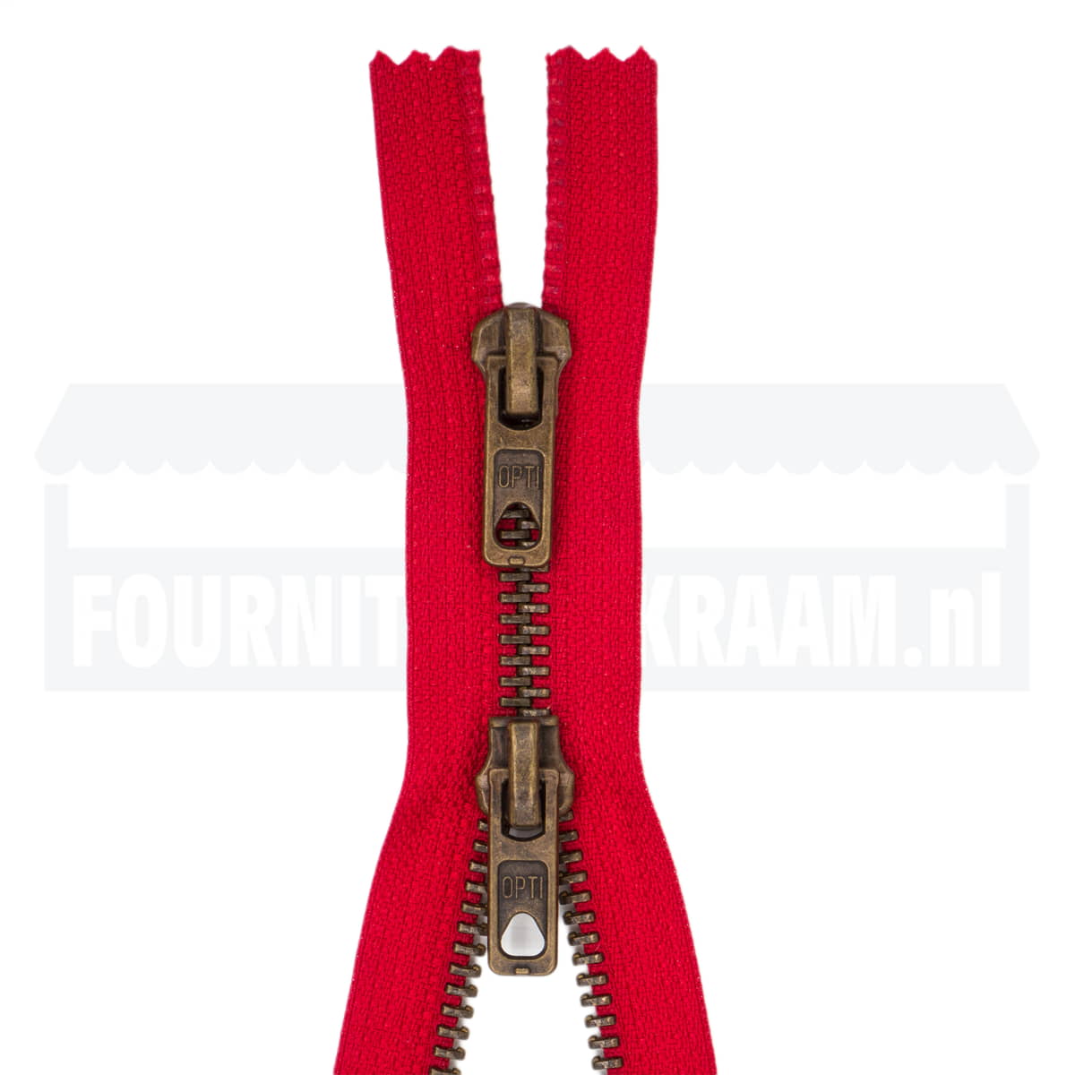 Rits dubbel deelbaar | Opti | metaal M60 brons | 75 cm | 722 rood Rits OPTI-DD-M60-BRONS-75-CM-722-ROOD - Fourniturenkraam.nl