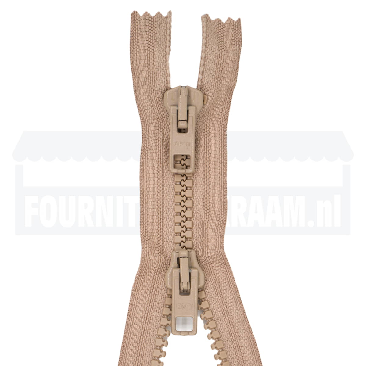 Rits dubbel deelbaar | Opti | plastic P60 | 75 cm | 886 donkerbeige Rits OPTI-DD-P60-75-CM-886-DONKERBEIGE - Fourniturenkraam.nl