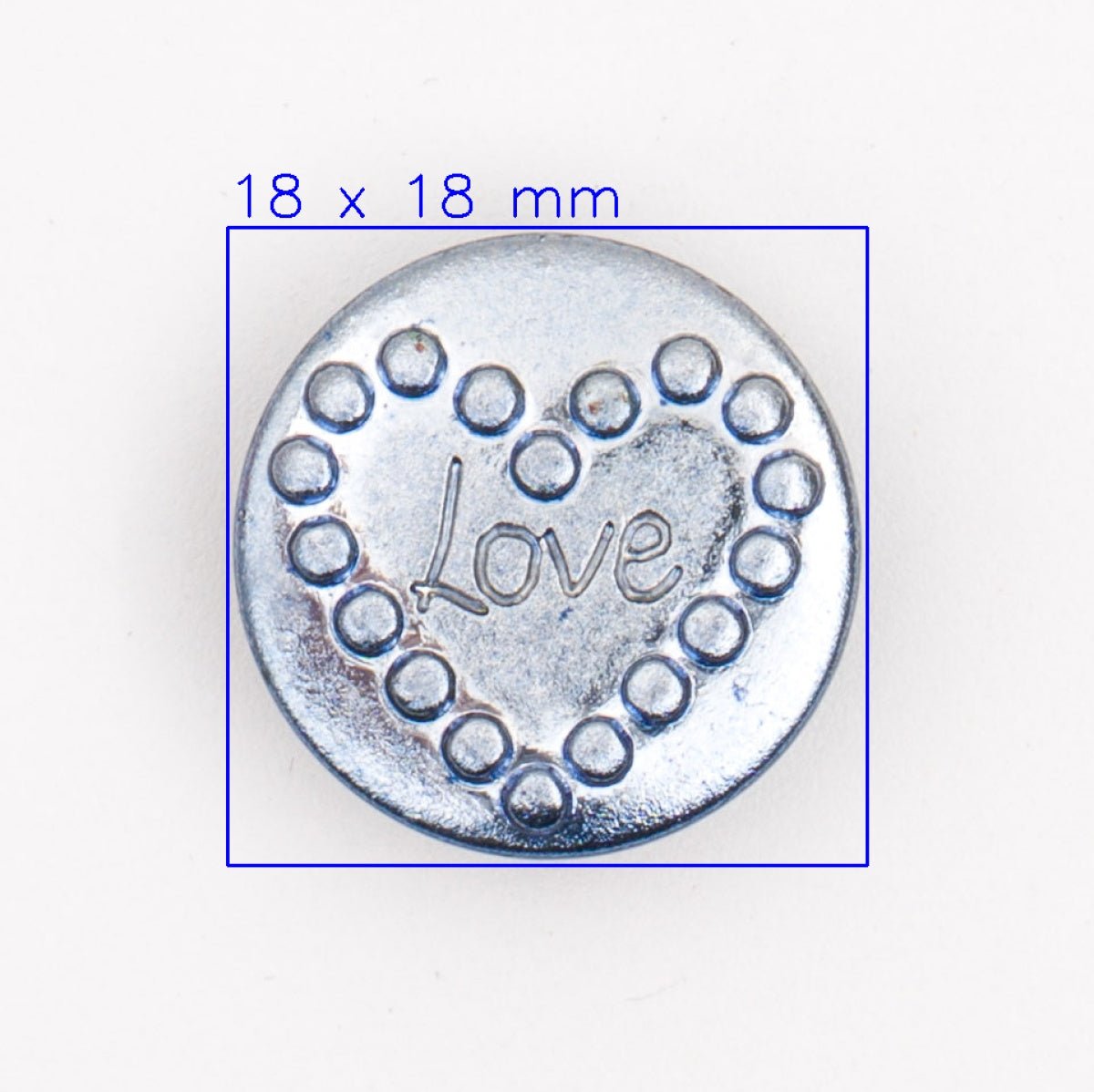 Romantische Zilveren Metalen Knoop 'Love' 18x18 mm Knoop KNP00149 - Fourniturenkraam.nl