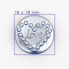 Romantische Zilveren Metalen Knoop 'Love' 18x18 mm Knoop KNP00149 - Fourniturenkraam.nl