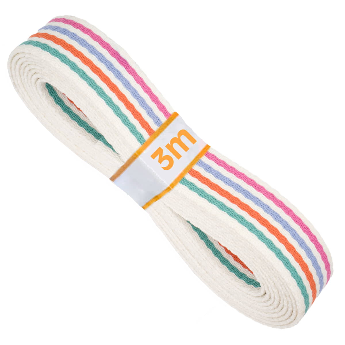 Tassenband | katoen | 30 mm | gestreept - groen oranje blauw roze Tassenband TASB-KATOEN-GR-OR-BL-RZ-3M