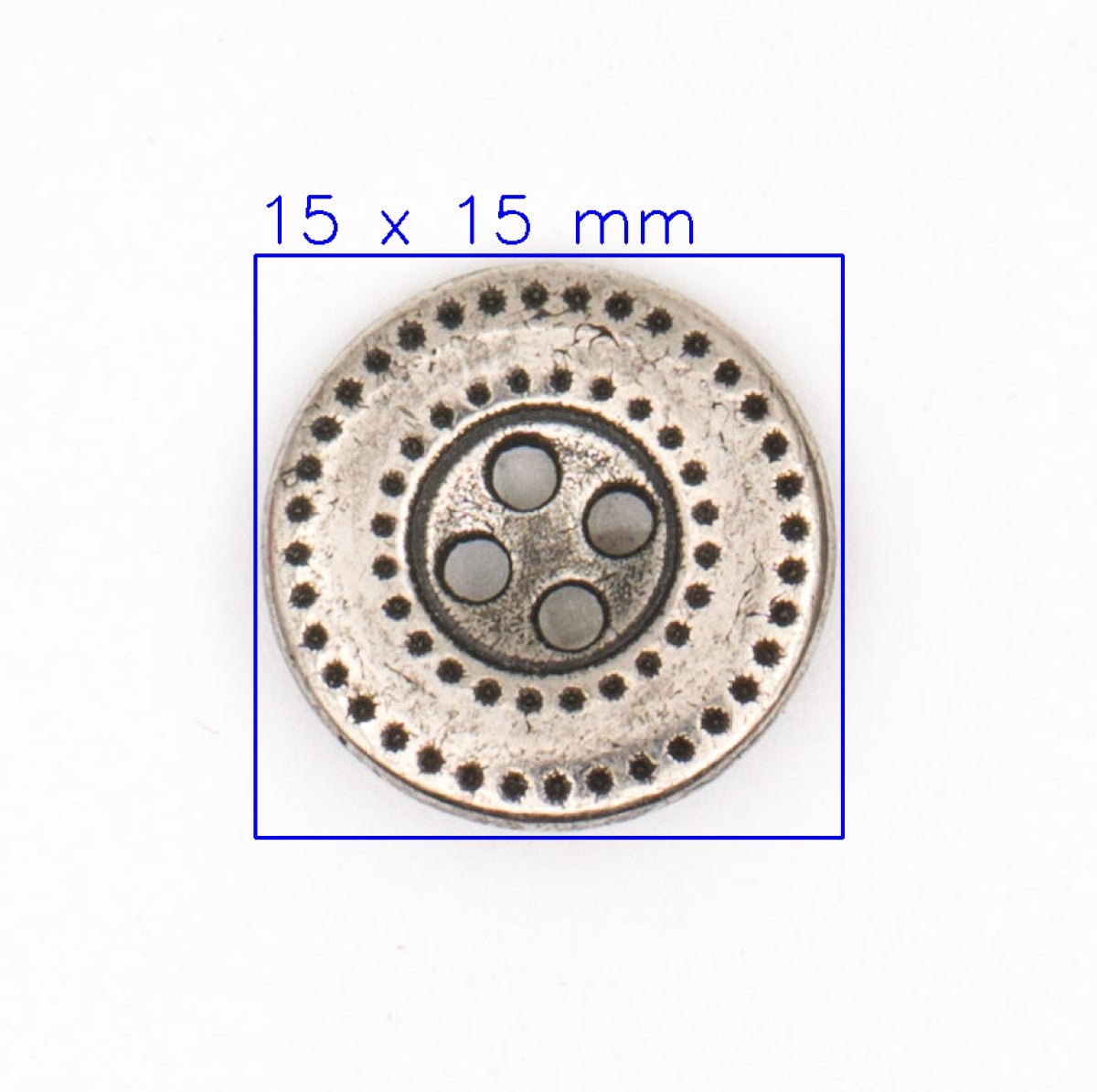 Vintage Metalen Knoop met Stippatroon 15x15 mm Knoop KNP00141 - Fourniturenkraam.nl