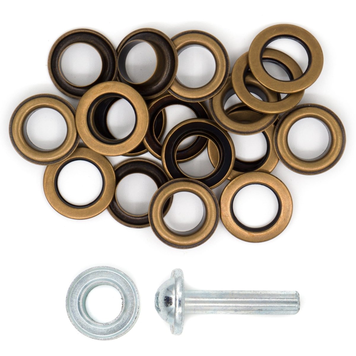 Zeilringen brons 14mm 10 stuks met stempel gereedschap Zeilringen - Nestelringen NSL00011 - Fourniturenkraam.nl