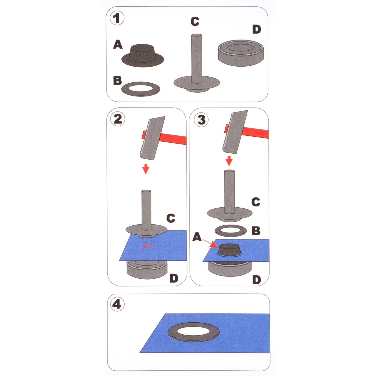 Zeilringen brons 14mm 10 stuks met stempel gereedschap Zeilringen - Nestelringen NSL00011 - Fourniturenkraam.nl