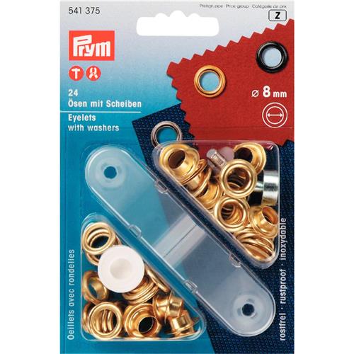 Zeilringen Prym messing goud 8mm 24 stuks met stempels Zeilringen - Nestelringen PRM541375 4002275413758 - Fourniturenkraam.nl