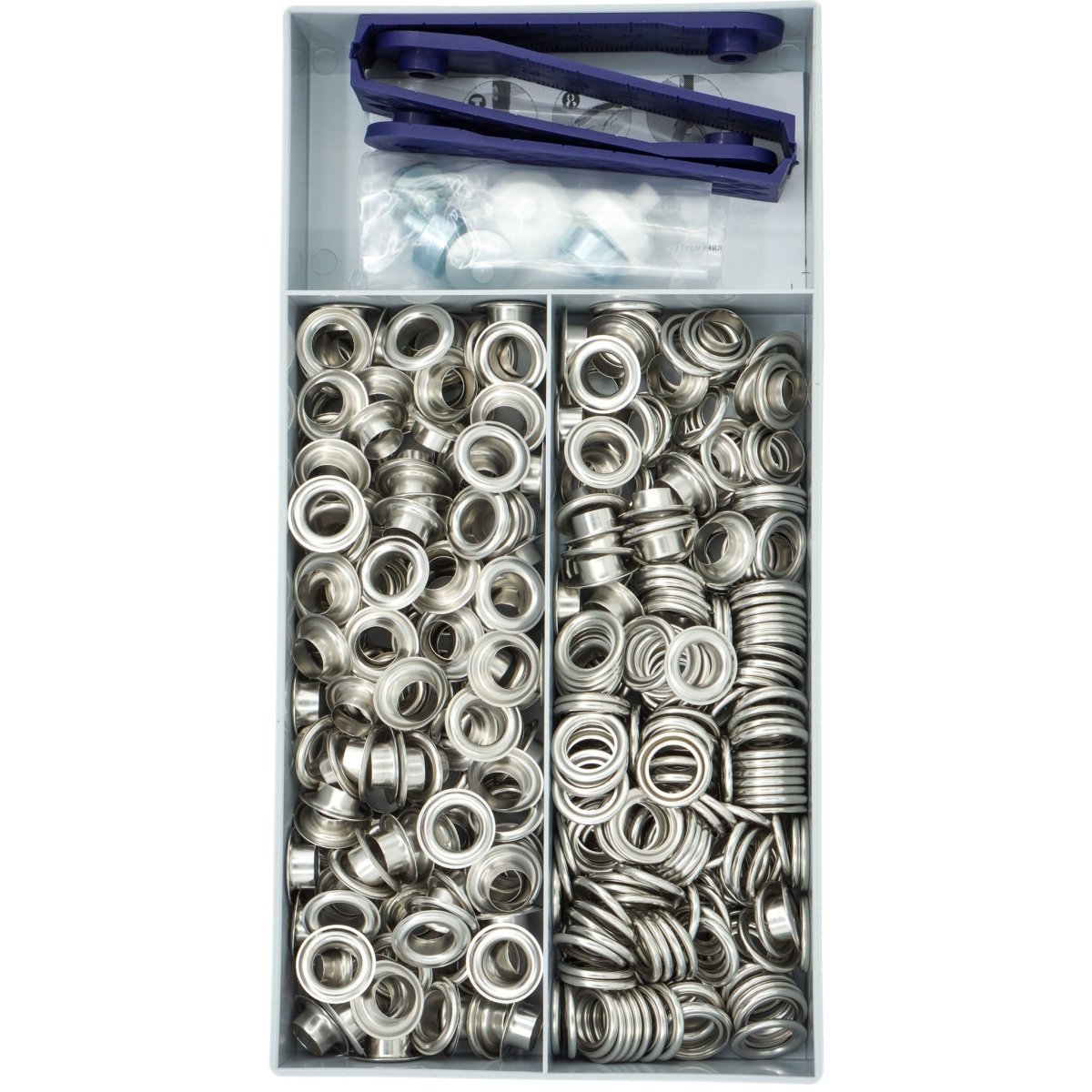 Zeilringen Prym zilver 8mm 200 stuks met stempel gereedschap Zeilringen - Nestelringen PRM542422 4002275424228 - Fourniturenkraam.nl