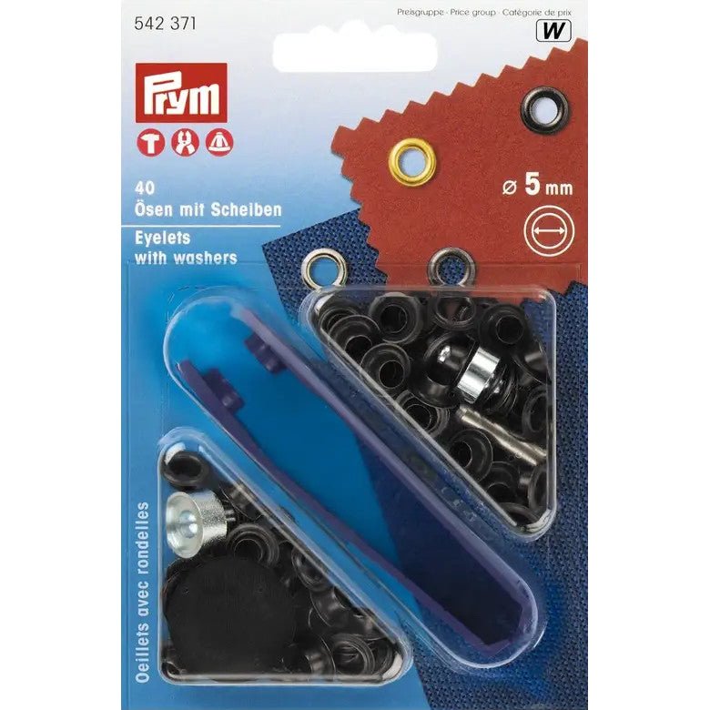 Zeilringen Prym zwart 5mm 40 stuks met stempel gereedschap Zeilringen - Nestelringen PRM542371 4002275423719 - Fourniturenkraam.nl